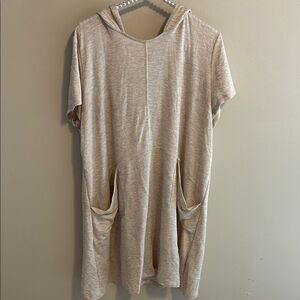 Vision Casual Beige Hooded Dress with Pockets size 2xl